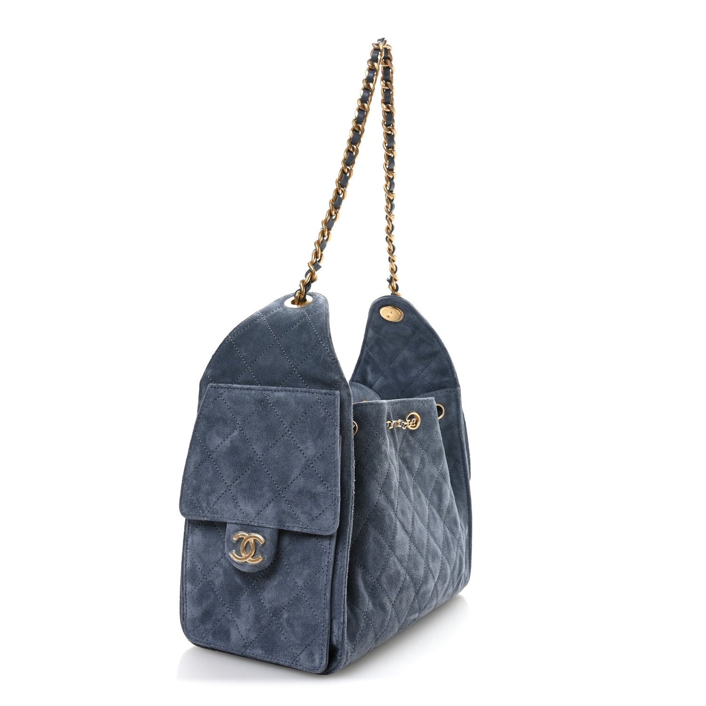 Chanel Suede Quilted Small 25 Handbag Blue