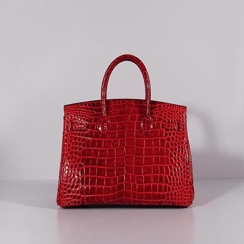 Hermes Luxury Birkin Cm Crocodile Bag With Strap Leather Red Travel Bag