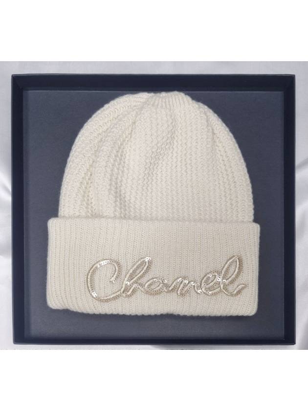 Logo Cashmere Beanie White Chanel