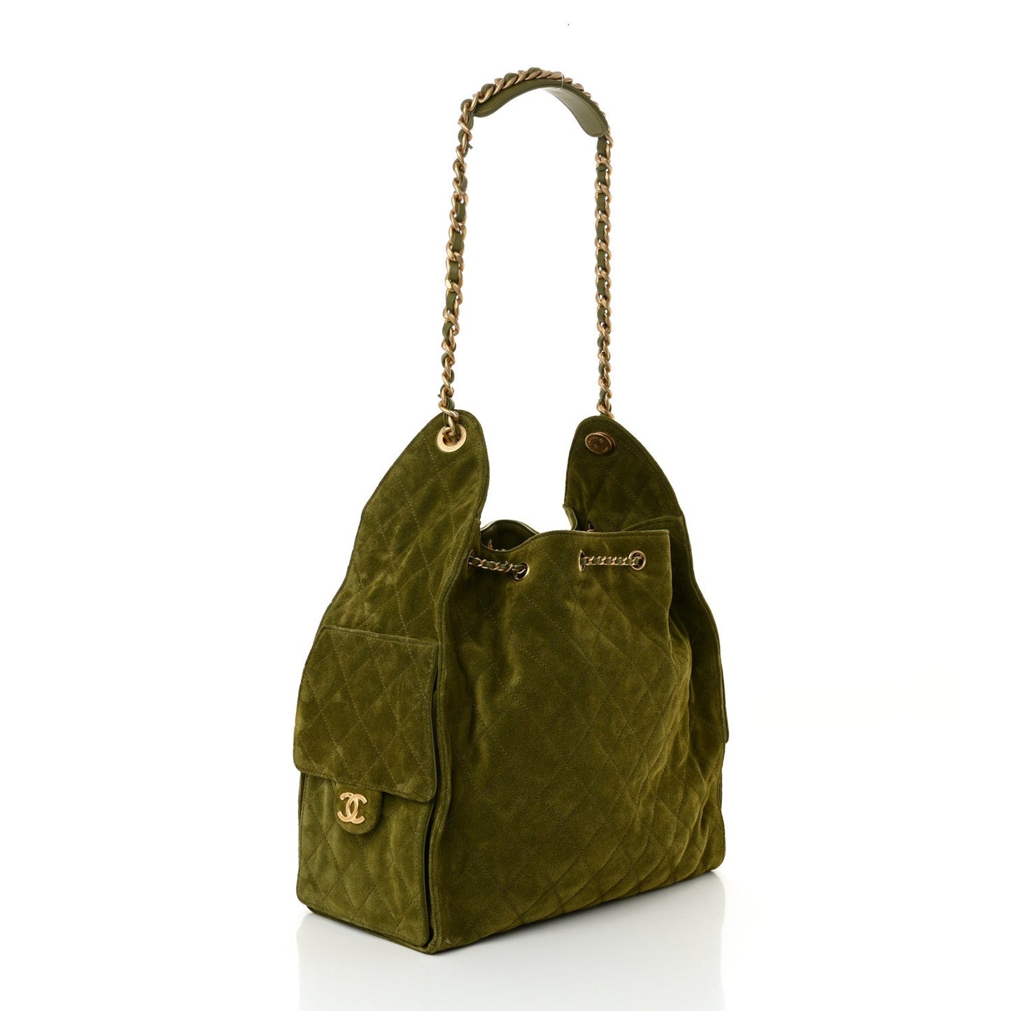 Chanel Suede Quilted Medium 25 Handbag Khaki