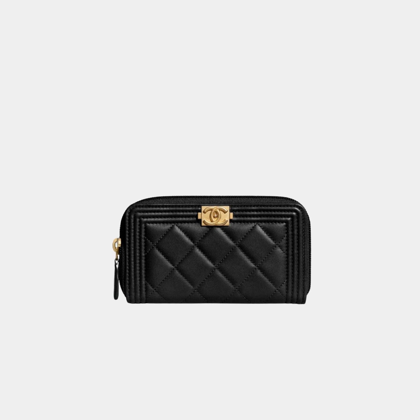 Chanel Boy Zip Wallet Lambskin Black Handbag
