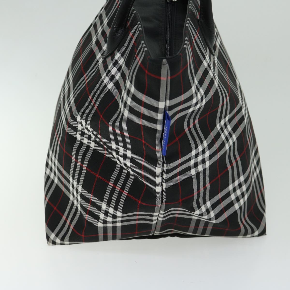 Burberry Luxury ss Nova Check Label Tote Bag Auth Nylon Black Blue Black Auth Bs12380