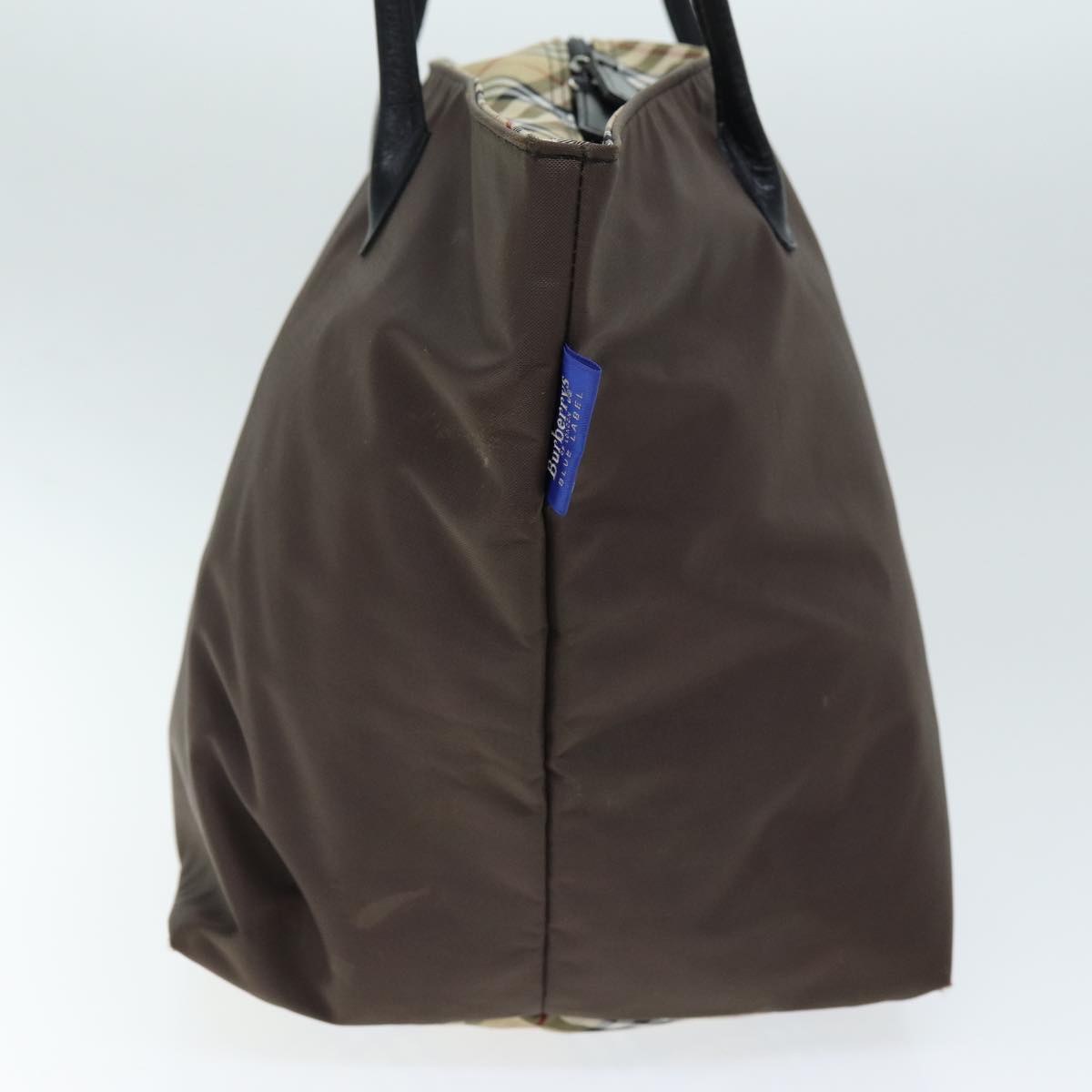 Burberry Luxury ss Label Nova Check Tote Bag Auth Nylon Brown Blue