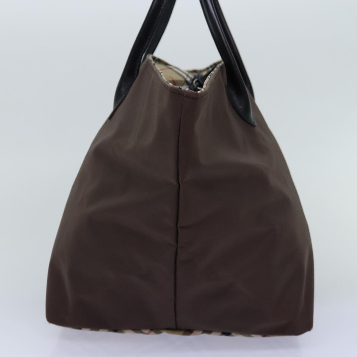 Burberry Luxury ss Nova Check Label Tote Bag Auth Nylon Brown Beige Brown Auth Bs14770