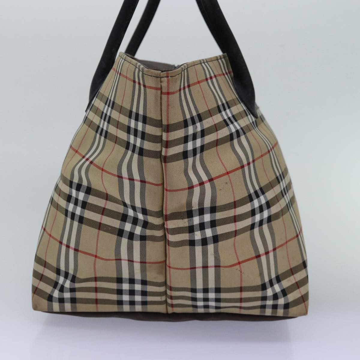 Burberry Luxury ss Nova Check Label Tote Bag Auth Nylon Beige Blue Beige Auth Bs15244