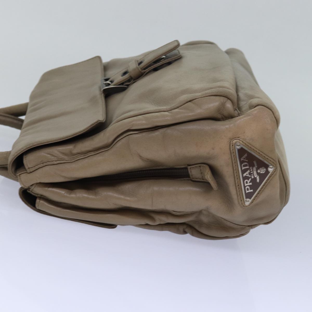 Prada Hand Bag Auth Leather Beige Travel Bag Beige Auth Bs15591