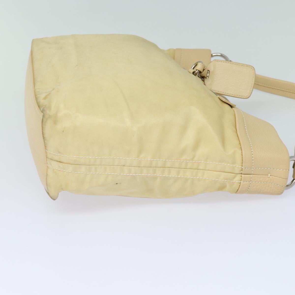 Prada Shoulder Bag Auth Leather Nylon Beige Beige Auth Bs15607