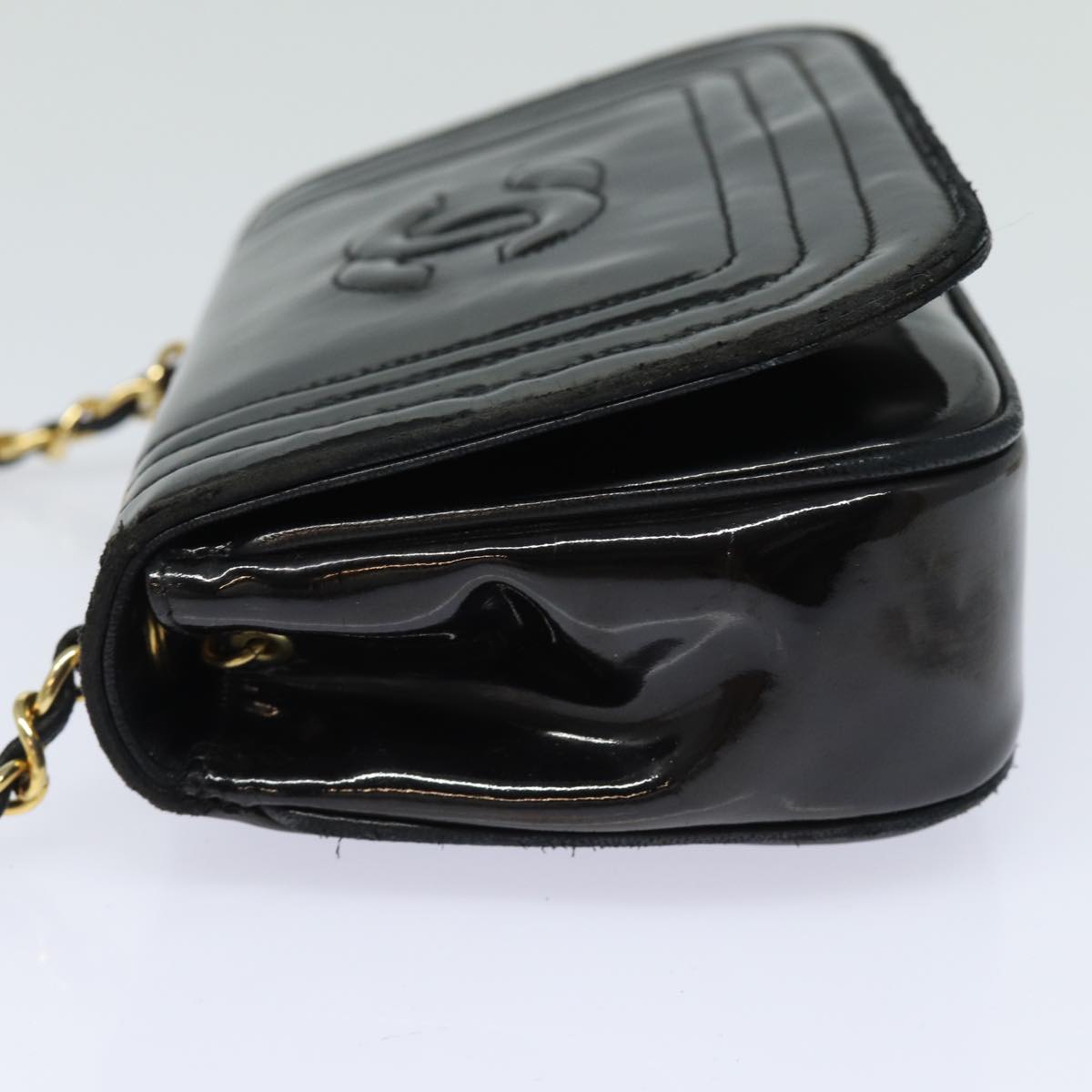 Chanel COCO Mark Chain Shoulder Bag Enamel Black CC Auth bs