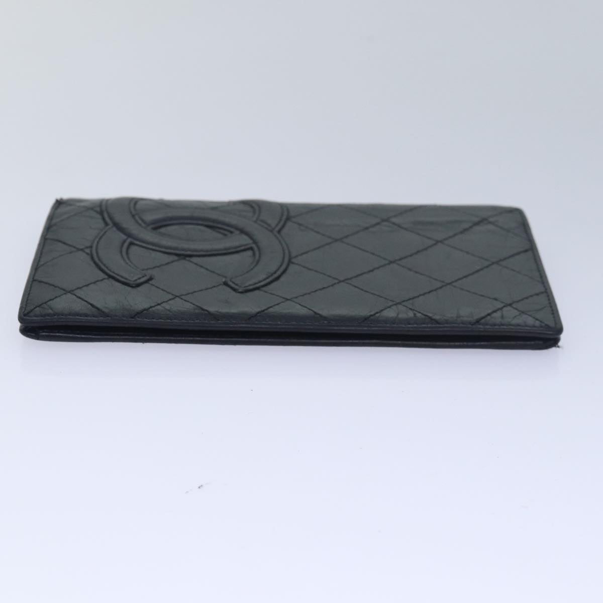 Chanel Cambon Line Long Wallet Leather Black CC Auth bs