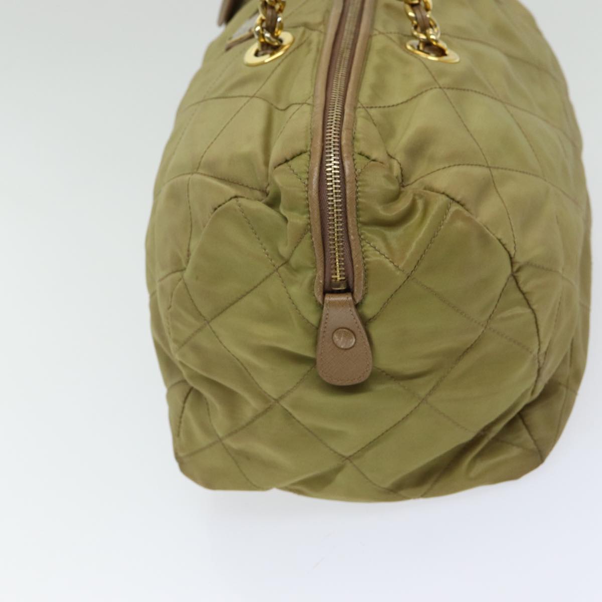Prada Hand Bag Auth Nylon Beige Gold Travel Bag
