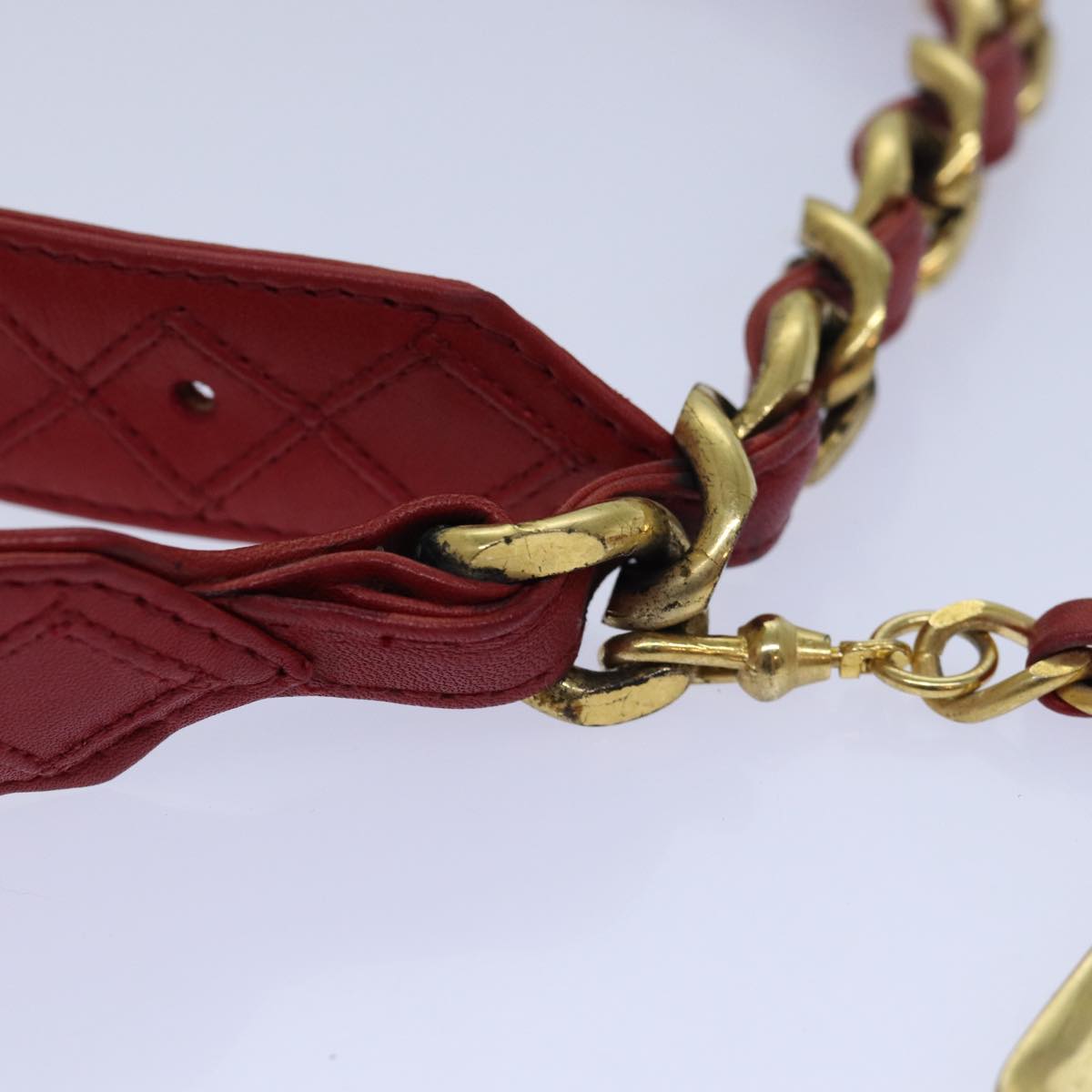 Chanel Bicolore Chain Belt Leather metal ."-." Red Gold CC Auth bs