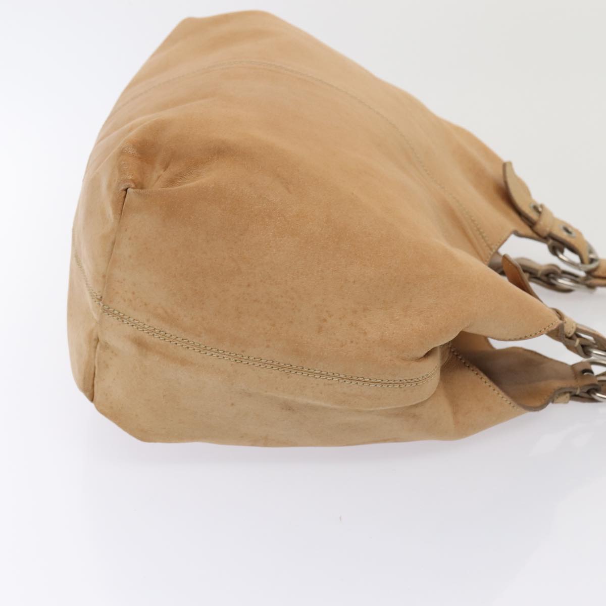 Prada Shoulder Bag Auth Leather Beige Silver