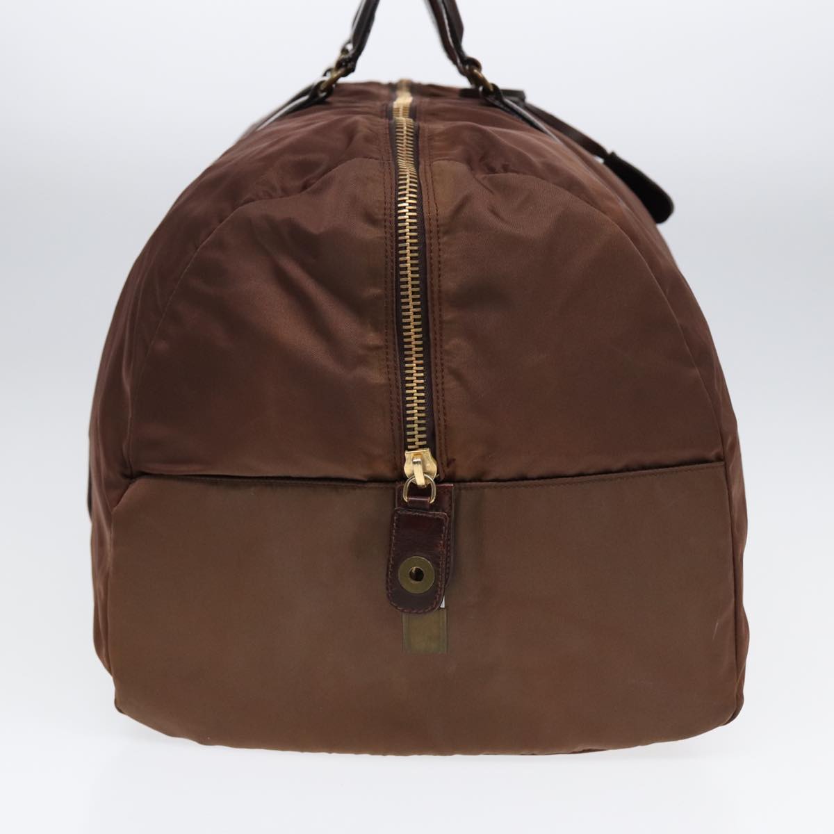 Prada Boston Bag Auth Nylon Brown Gold Travel Bag