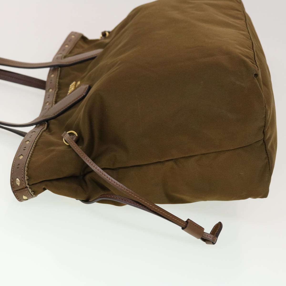 Prada Tote Bag Khaki Leather Nylon