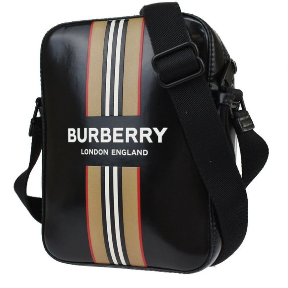 Burberry Thornton Striped Coated Crossbody Bag Canvas