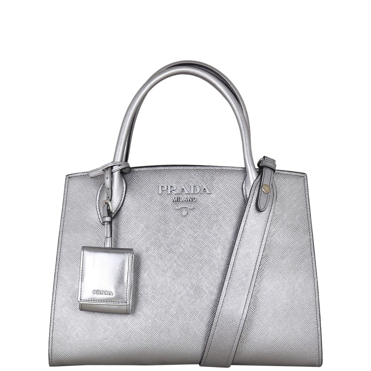 Prada Handbag Cuir Monochrome Bag Saffiano Gray Medium