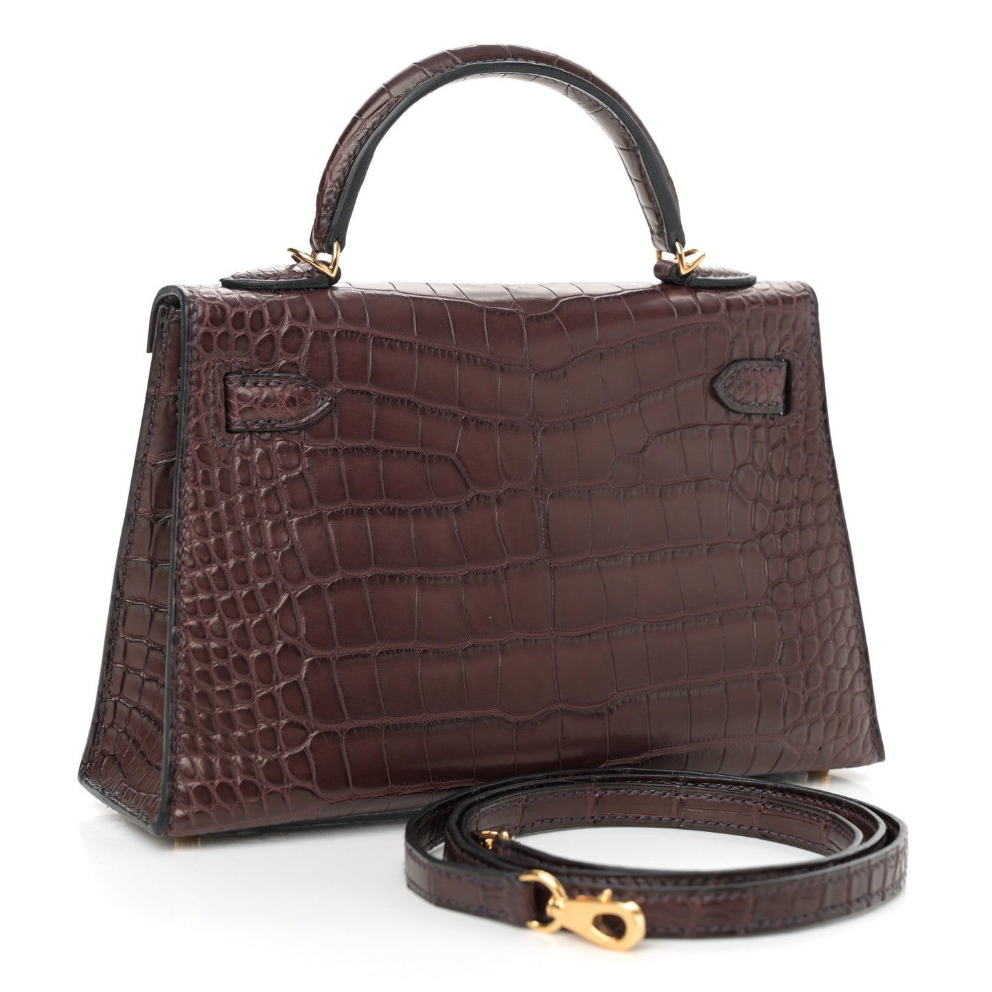 Hermes Matte Alligator Kelly Sellier Havane Handbag Mini Travel Bag