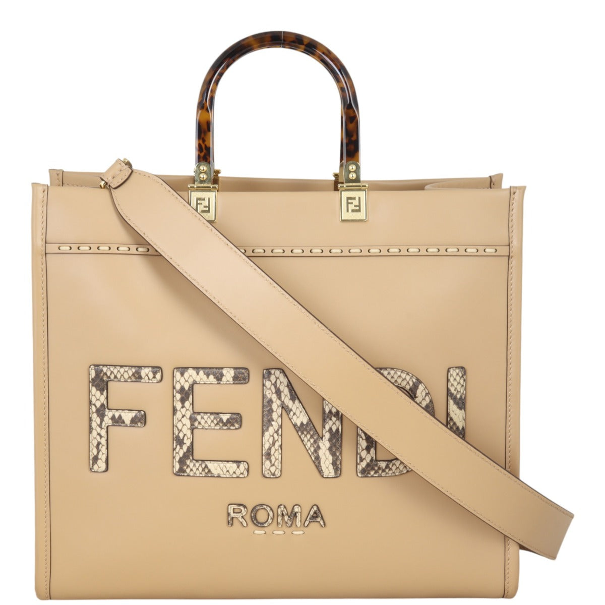 Fendi Tote Bag Sunshine Shopper Trim Python Medium Shoulder Bag