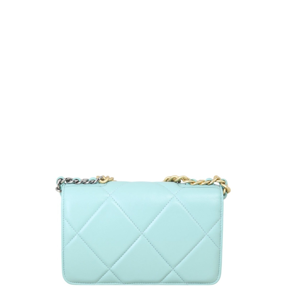 Chanel 19 Wallet On Handbag Quilted Blue
