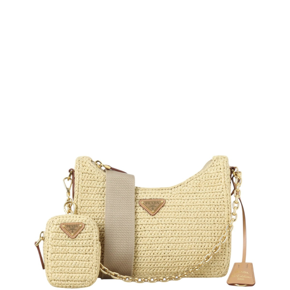 Prada Crossbody Bag Re-Edition Crochet Shoulder Bag Raffia White
