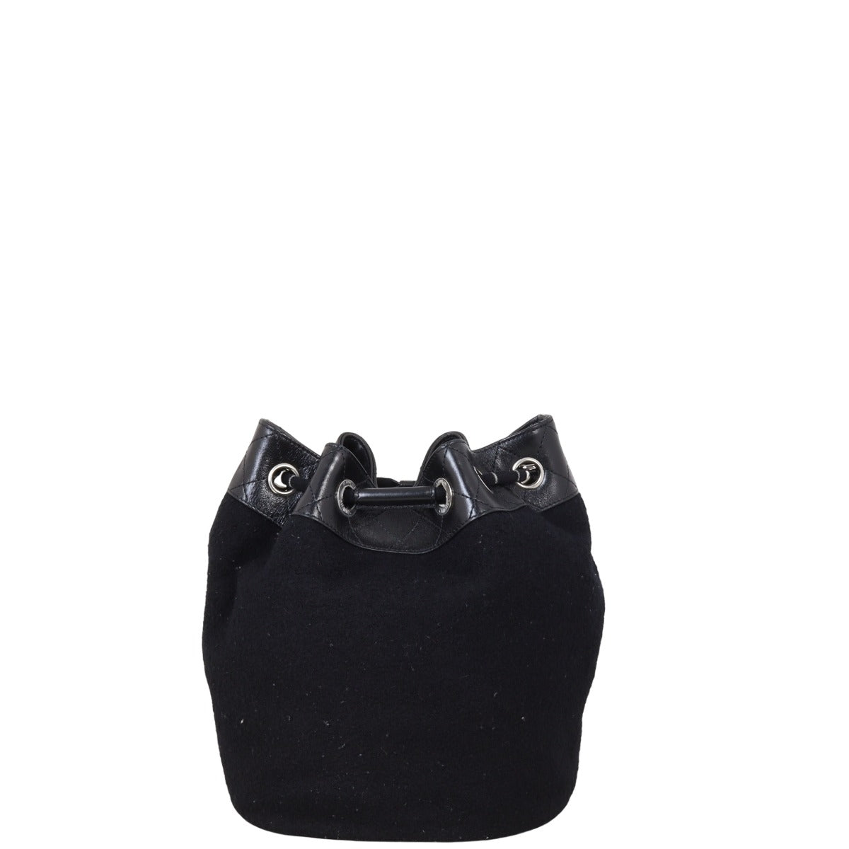 Chanel Paris-Hamburg Drawstring Wool Bag Black Bucket Jewelry