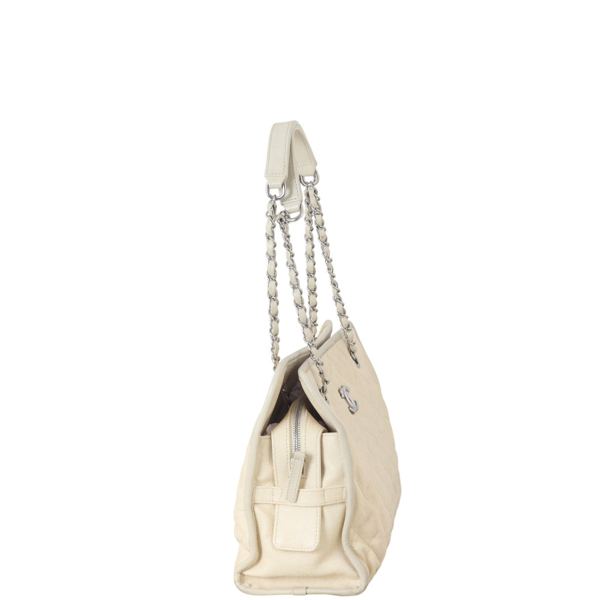 Chanel French Riviera Zip Shopping Tote Quilted White Shoulder Bag
