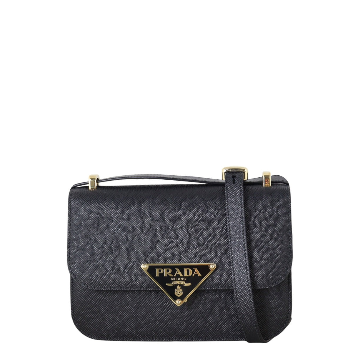 Prada Shoulder Bag Cuir Embleme Saffiano Black Flap