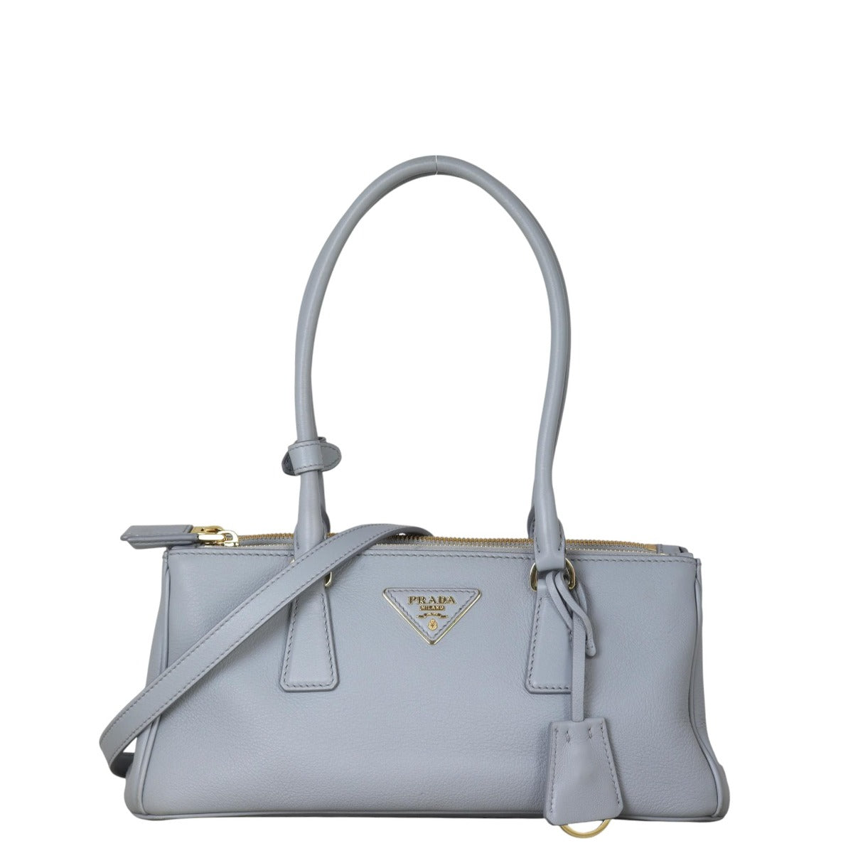 Prada Tote Bag Galleria Double Horizontal Tote Blue Zip Shoulder Bag