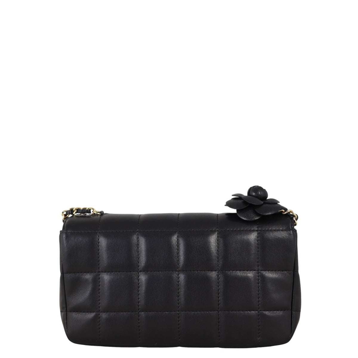 Chanel Camellia Chocolate Bar Flap Bag Quilted Black Crossbody Bag