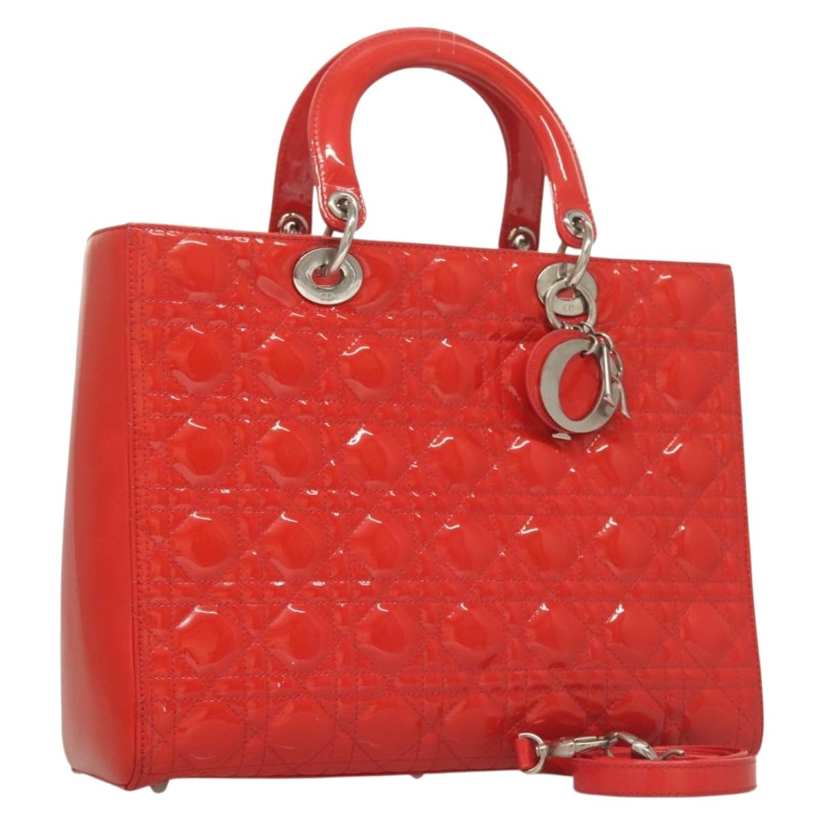 Dior Handbag Christian Lady Bag Leather Patent Red