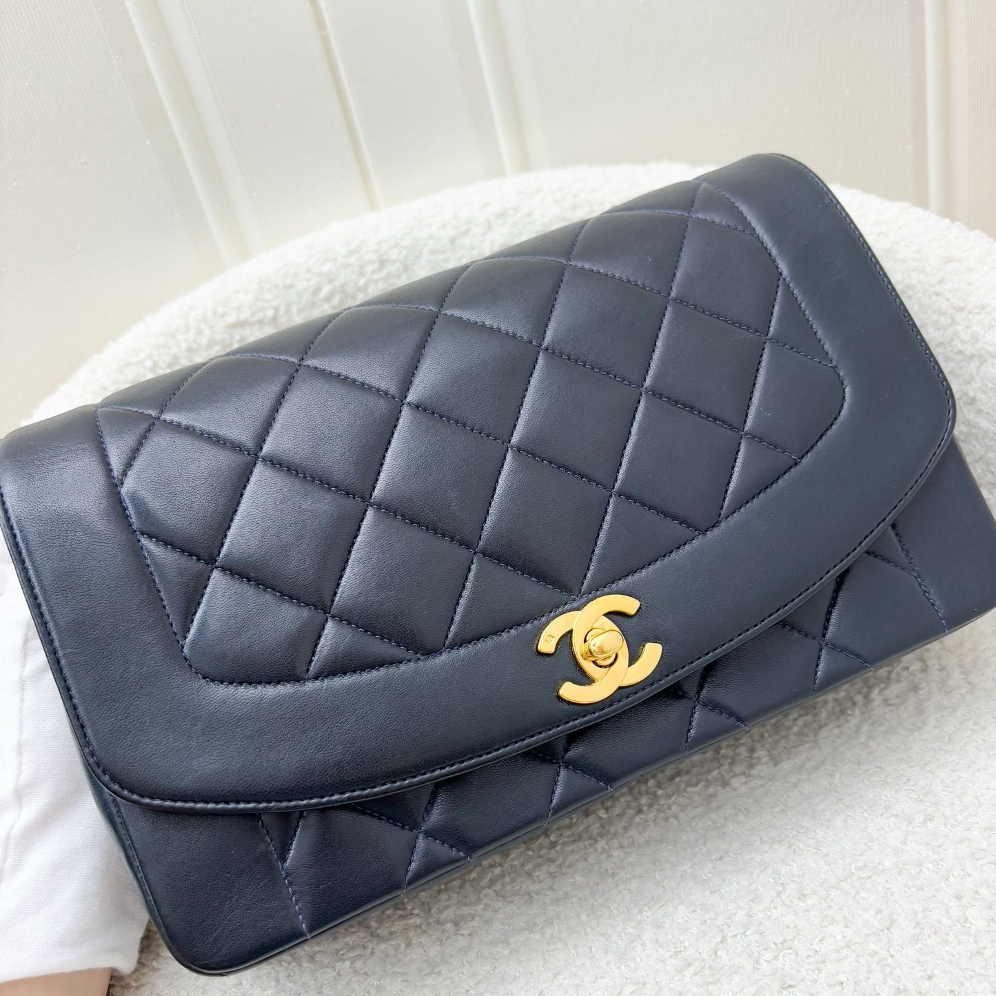 Chanel Medium Diana Flap in Midnight Blue Lambskin and 24K Gold Plated Hw Handbag