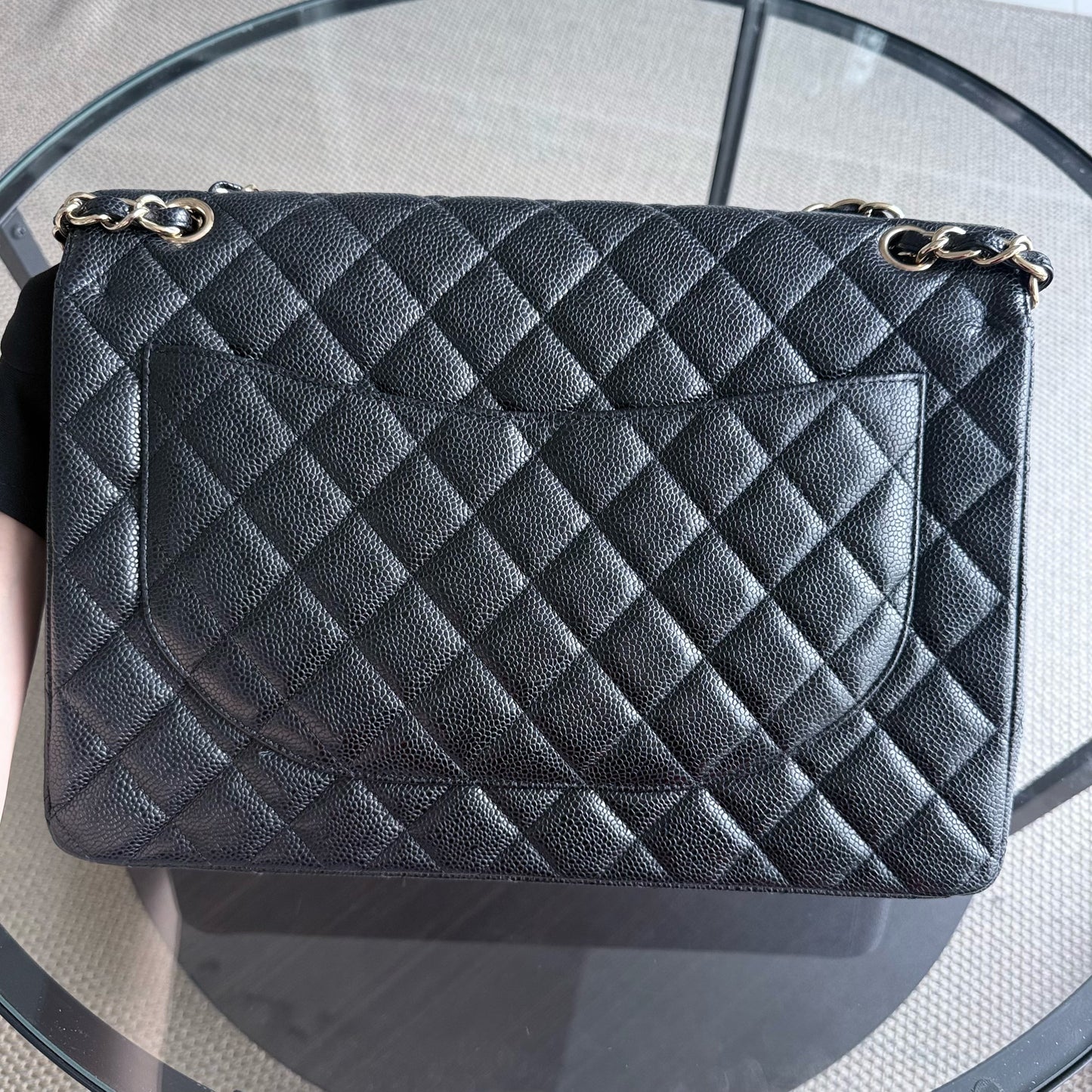 Chanel Classic Flap Maxi - Caviar Double Flap 33CM Quilted Black Gold Hardware Series 14