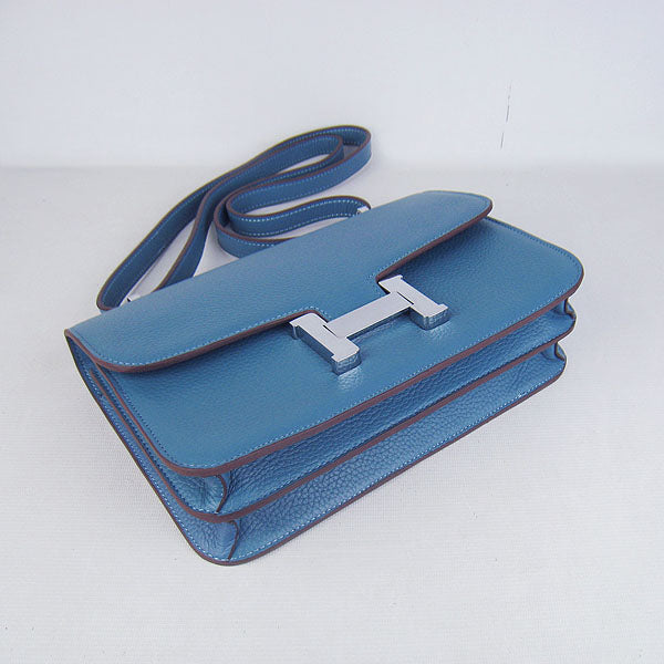 Hermes Luxury Calf Message Bag H Leather Blue Travel Bag