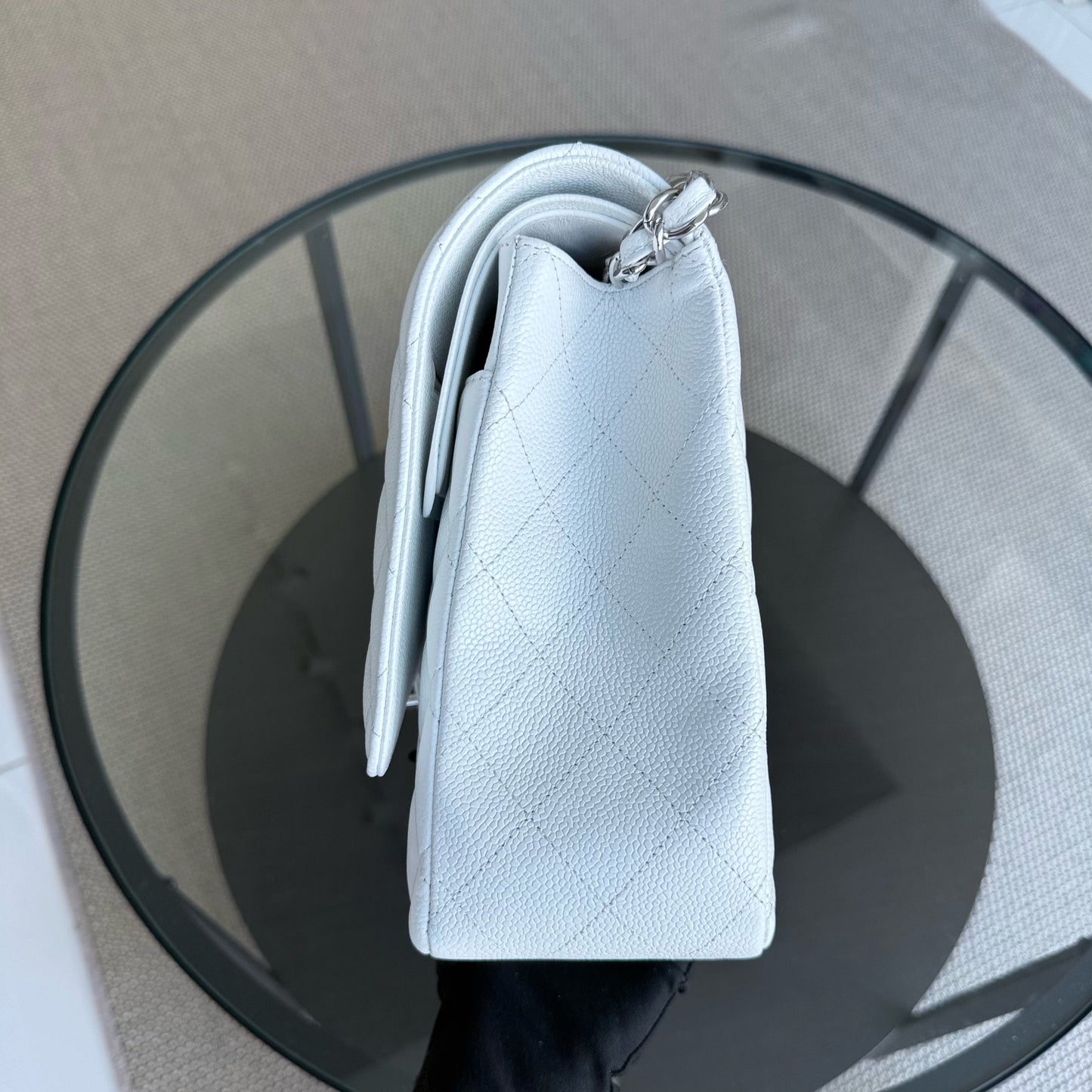 Chanel Classic Flap Maxi - Caviar Double Flap 33CM Quilted White Silver Hardware Series 14