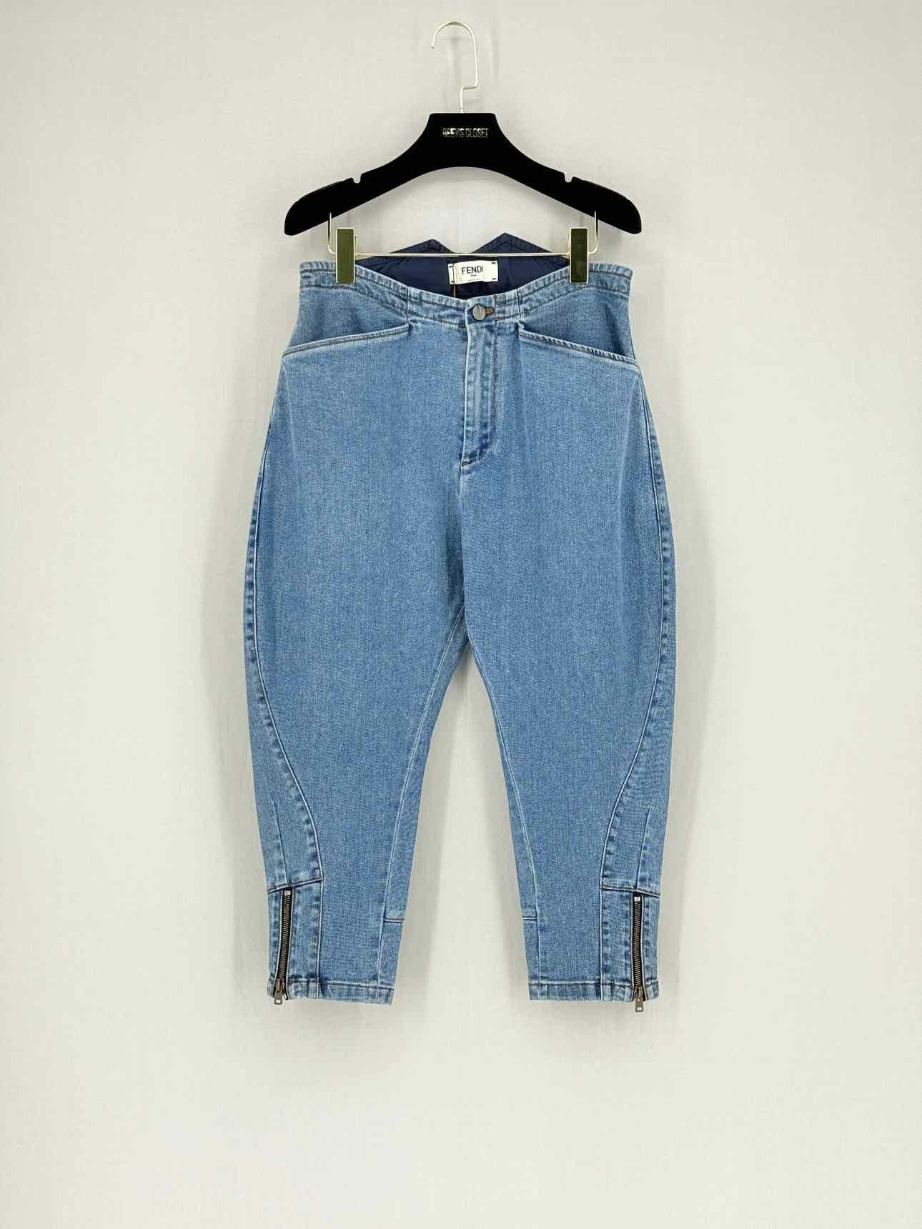 Fendi Crop Denim Blue Zip Handbag