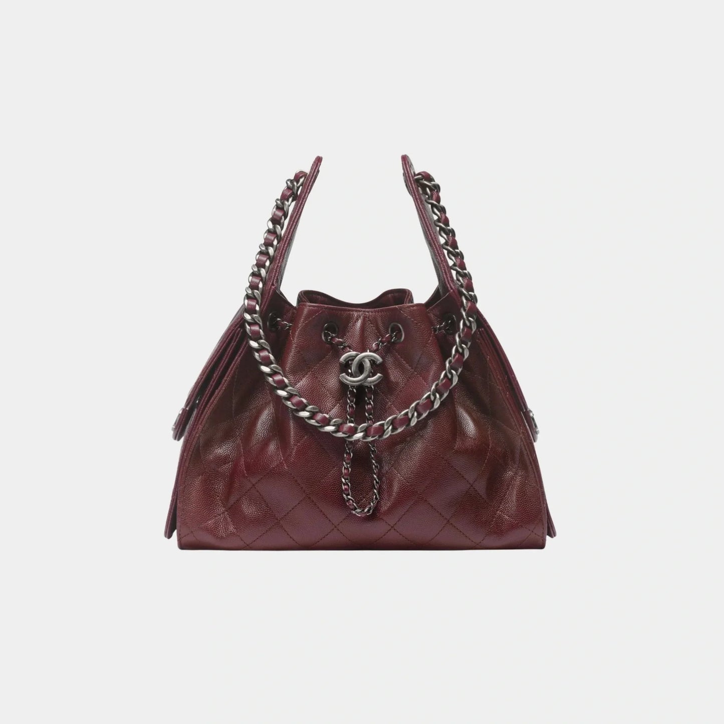 Chanel 25 Small Handbag Grained Calfskin & Ruthenium Finish Metal