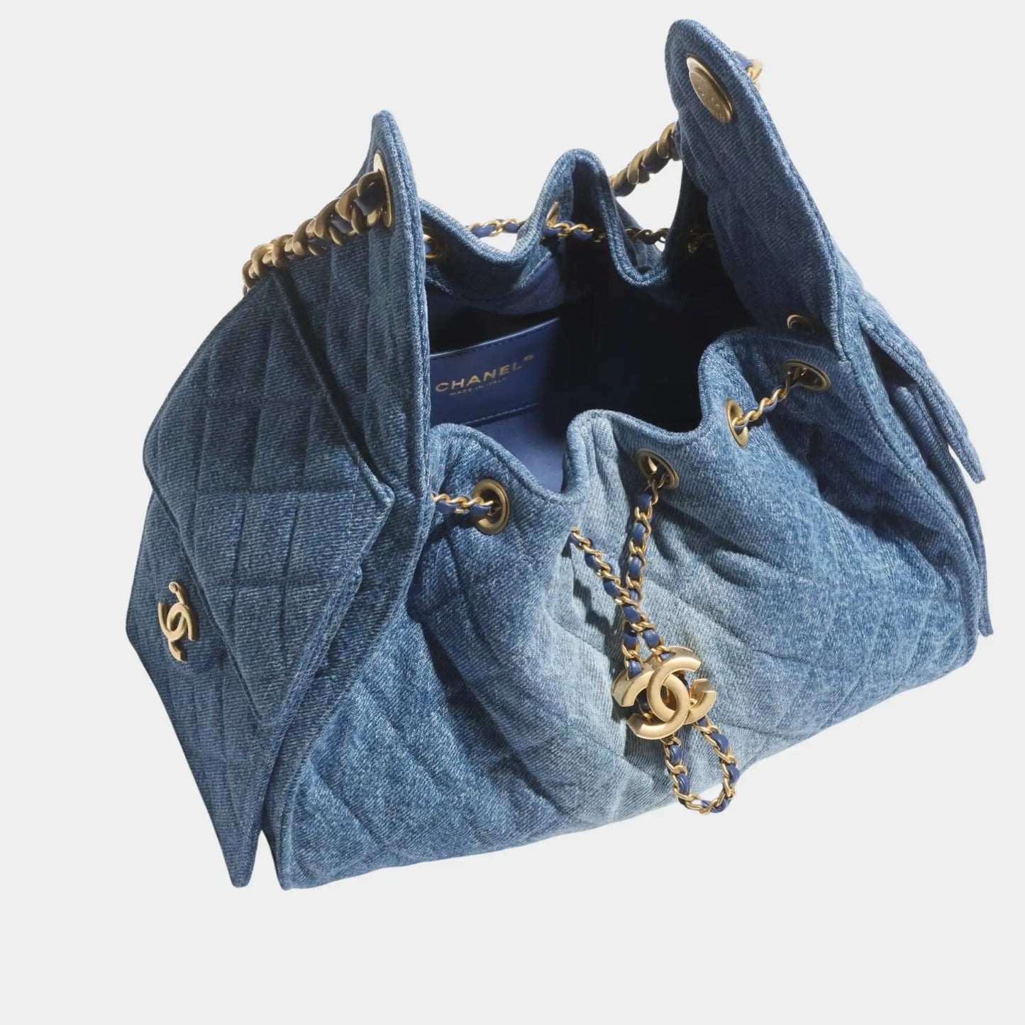 Chanel 25 Small Handbag washed denim & Gold Tone Metal