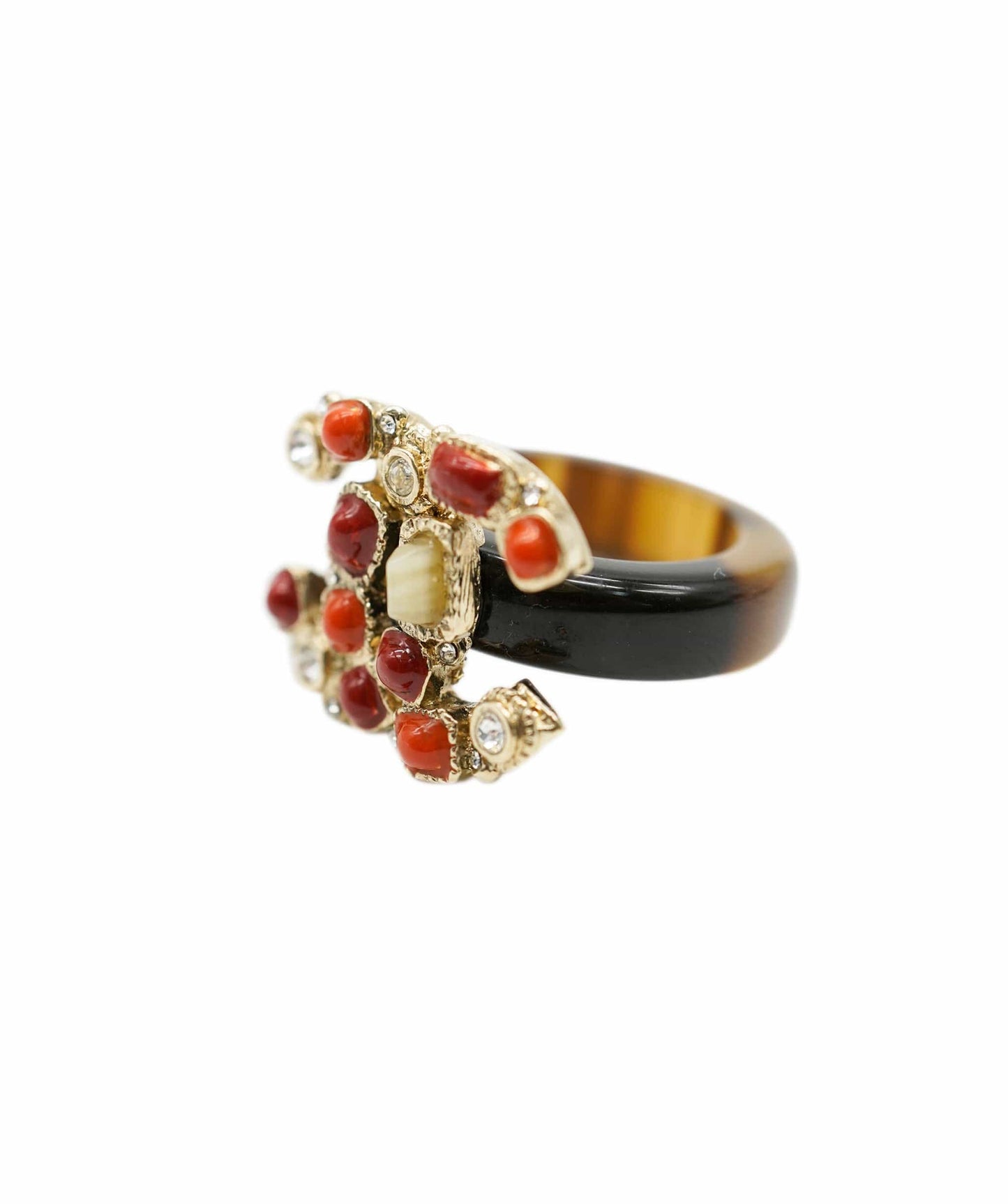 Chanel Red Orange Gold Ring ALC0851