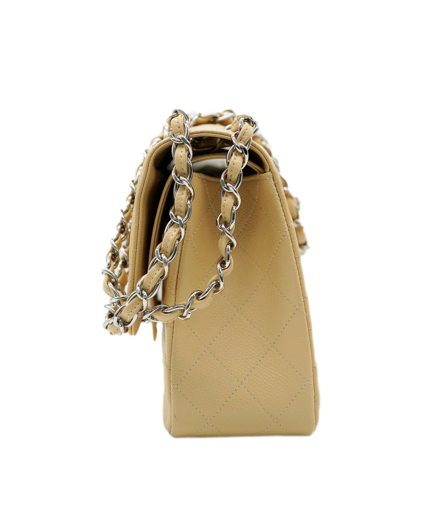 Chanel Caviar Beige Jumbo With Silver Hardware In Box DBXS1040