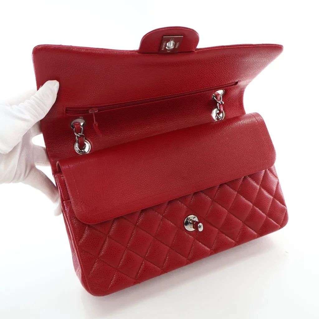 Chanel Medium Red Caviar Classic Double Flap Bag L-O4316E