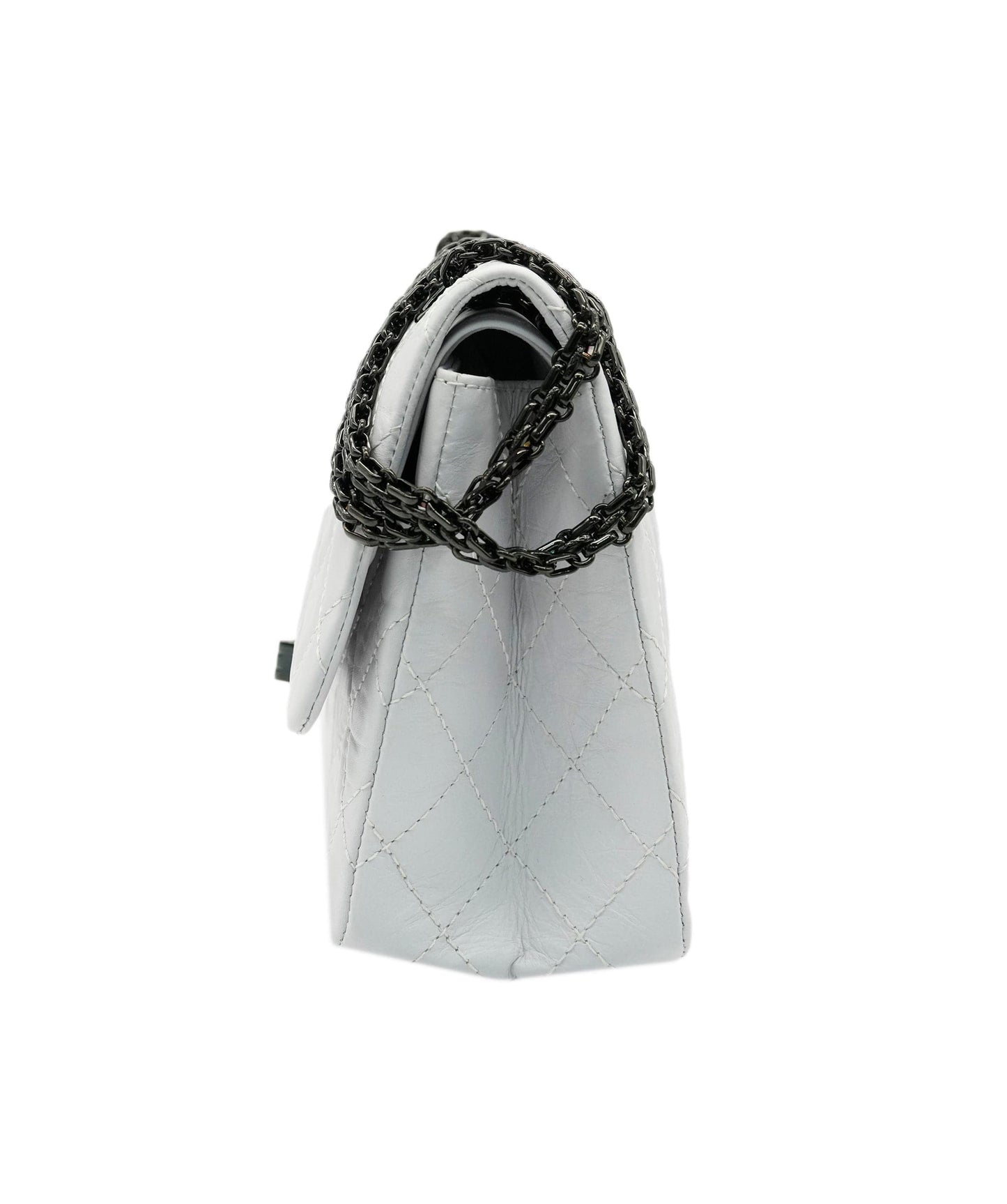 Chanel Reissue 2.55 Double Flap Medium White Aged Calfskin Black Hardware #12 SKC1837