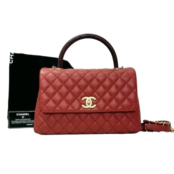 Chanel Medium Top Handle Coco in Red Caviar & Lizard handle
