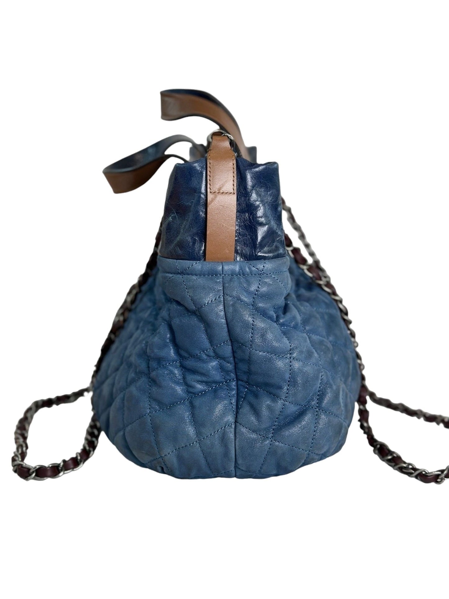 Chanel Tote Bag In Denim Colour Blue with Brown Handles