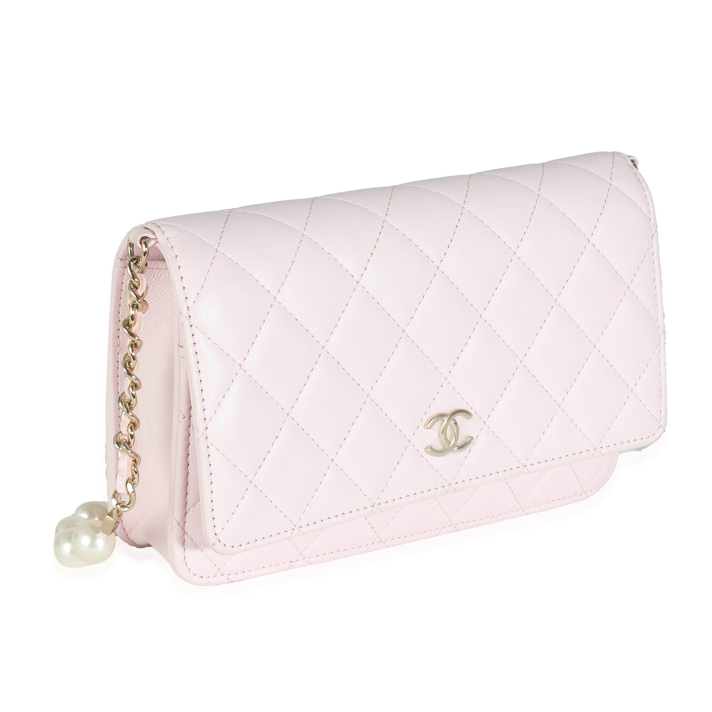 Chanel Pink Quilted Lambskin Pearl Wallet On Chain