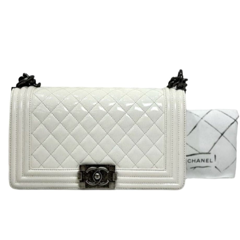 Chanel White Med Boy Bag