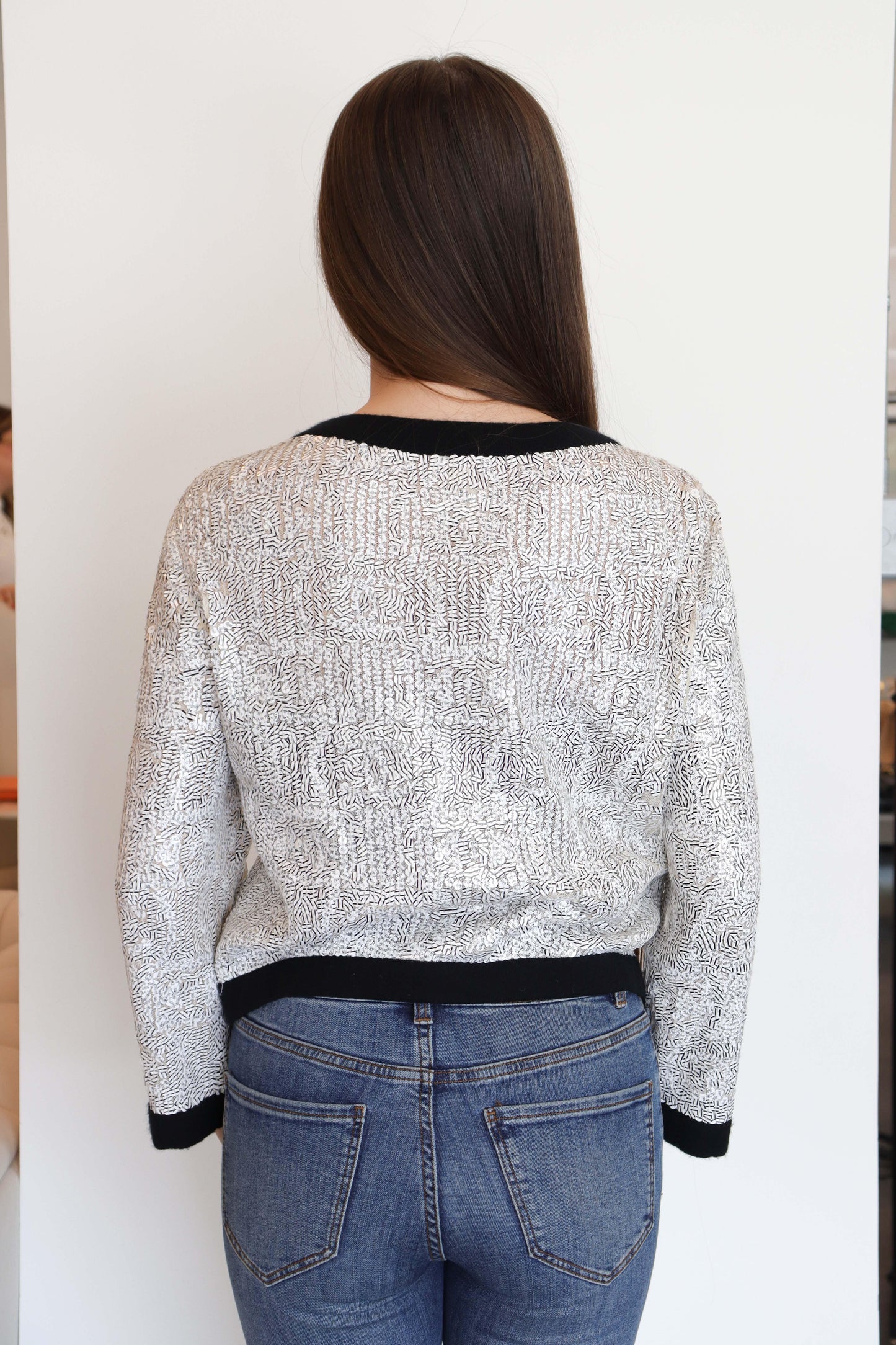 chanel cardigan sequin white DXBS2058