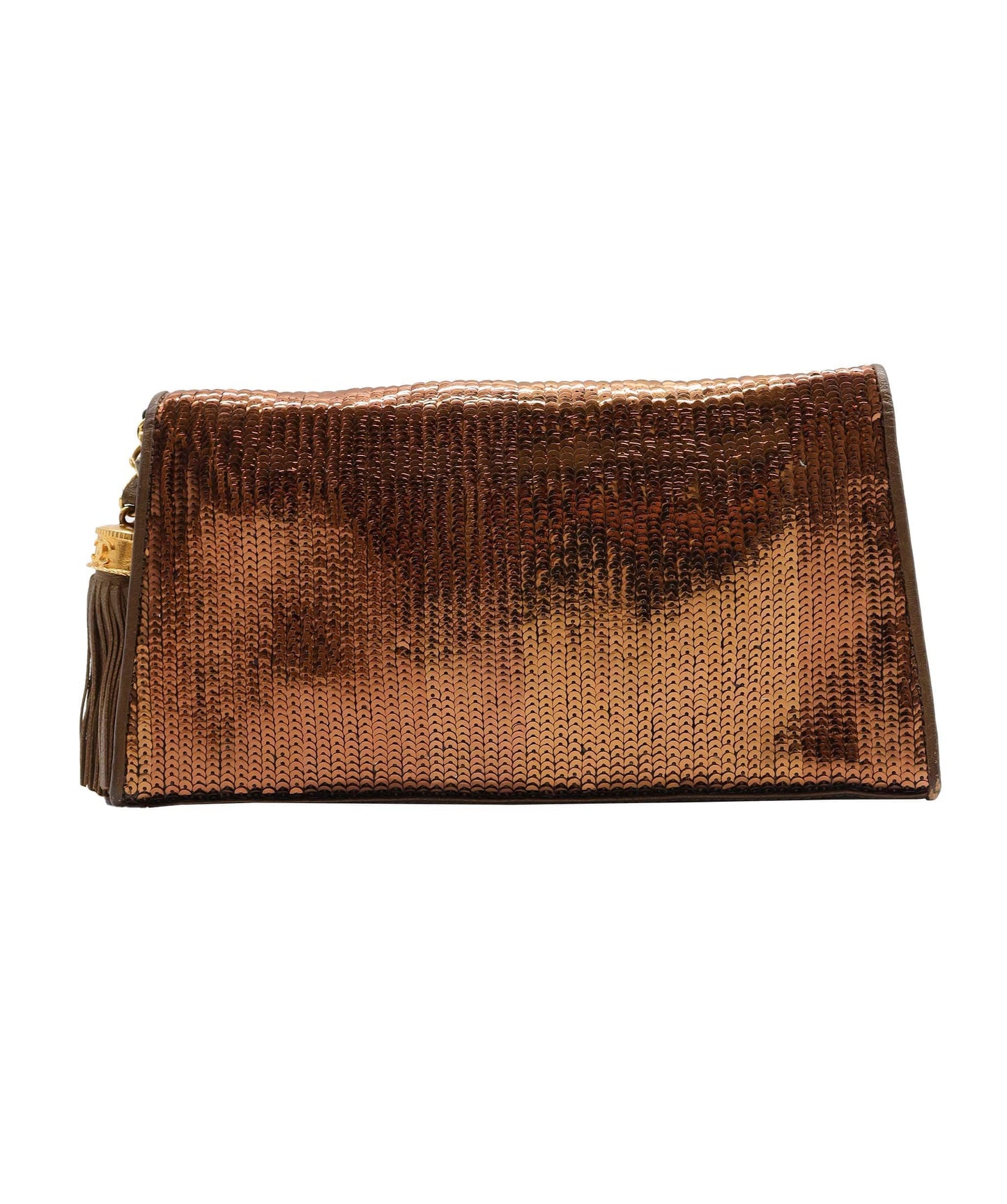 CHANEL Sequin Clutch Bag Leather Bronze CC - DXBV0403