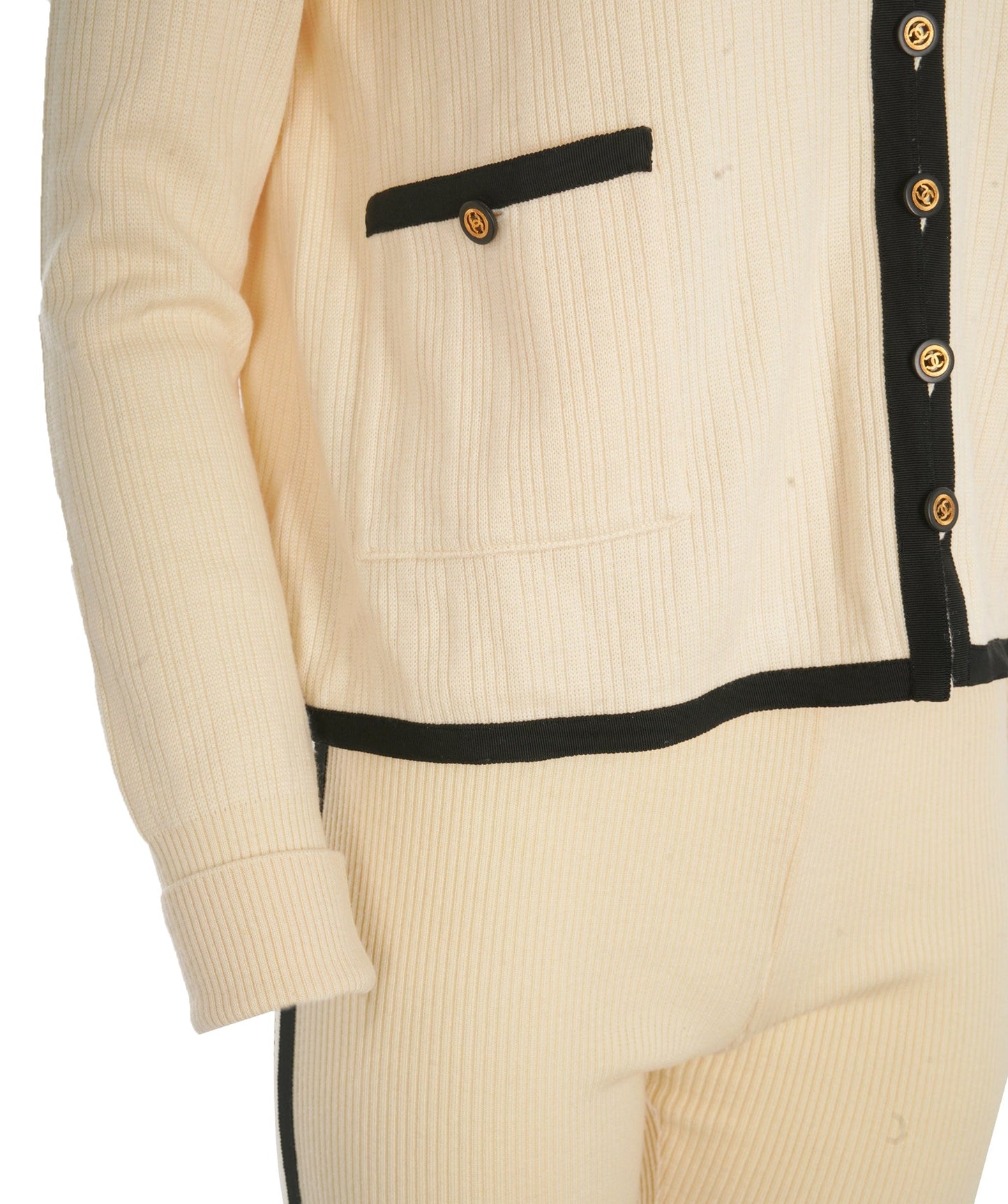Chanel CC Buttons Knit Jacket & Pants Set Cream ASL10612