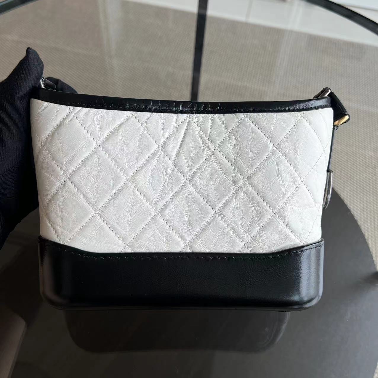 Chanel Small Gabrielle Hobo Calfskin Two-tone Hardware Quilted Black Hobo Bag