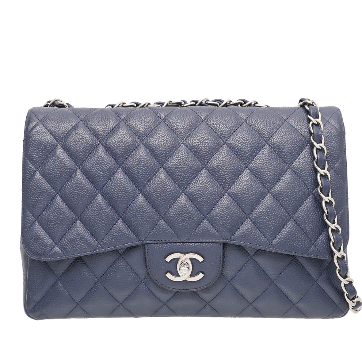 Chanel CC Caviar Classic Single Flap Jumbo Bag Navy Blue 1683
